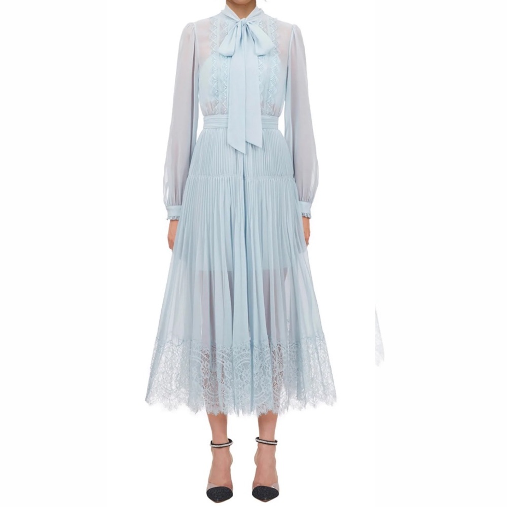 Self-Portrait Pale Blue Chiffon Trimmed Dress